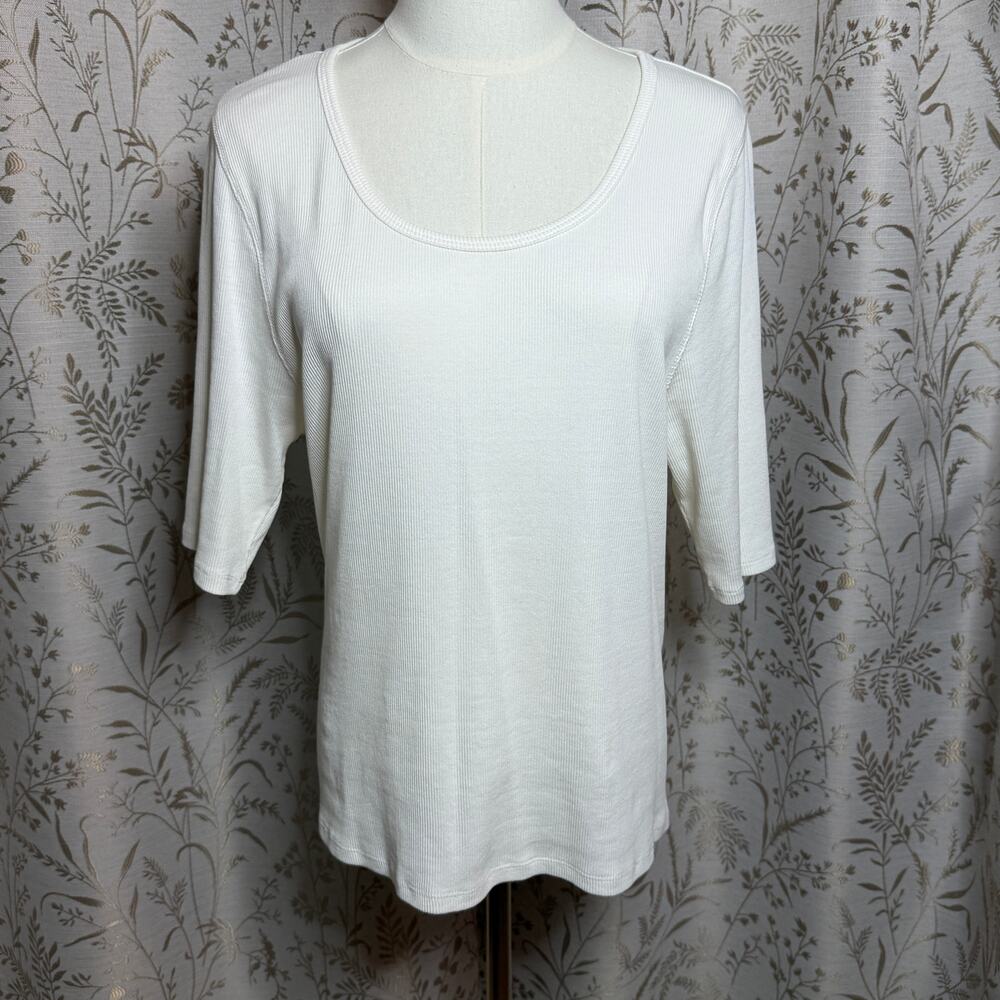 Quince Organic Cotton Micro Rib Elbow Sleeve Tee Womens XL White Minimalist Chic